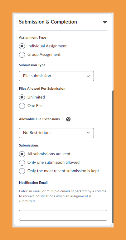 Options for the type of submission you will accept
